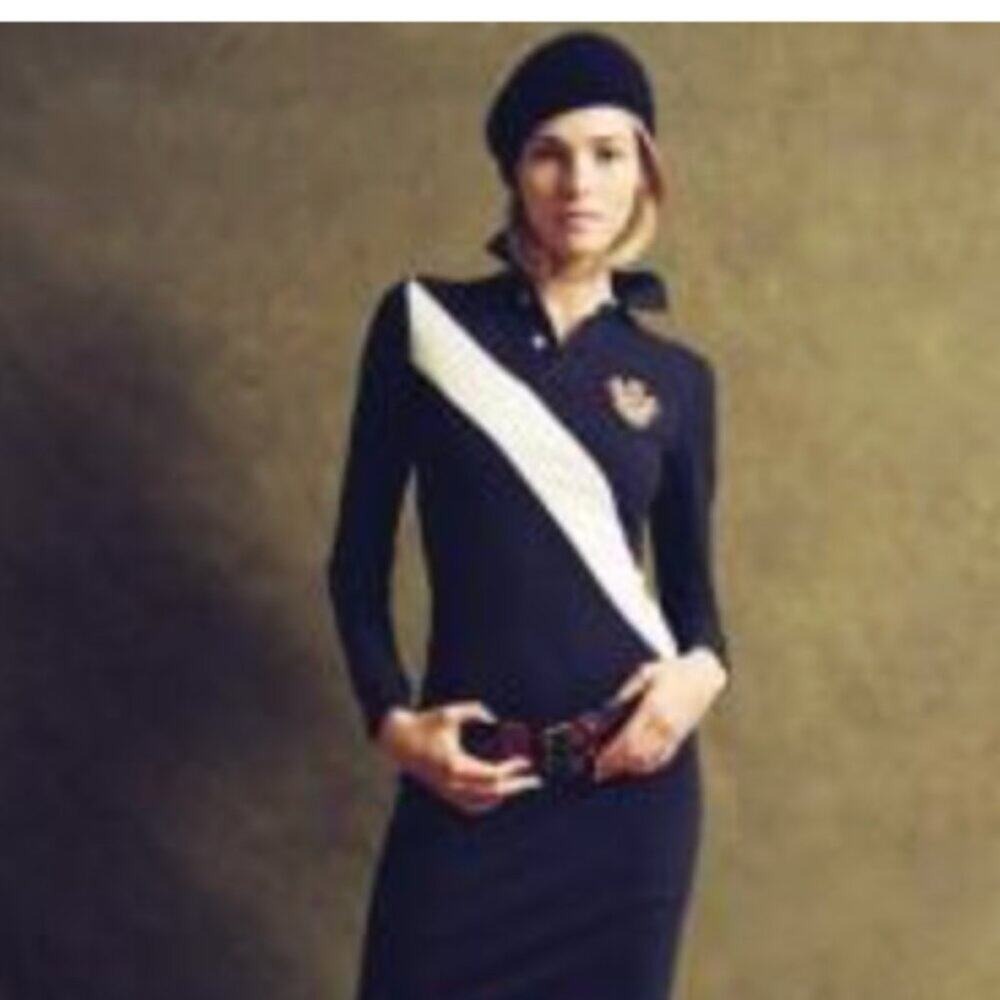 Ralph Lauren Polo Maxi Navy Long Sleeve Maxi Wool Cotton Banner Crest Dress M - Picture 9 of 9